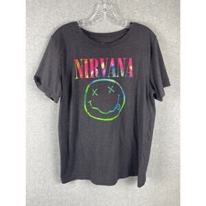 Nirvana‎ T Shirt Men's Size XXL Black Smiley Face Logo Music Band Tee Retro 90's